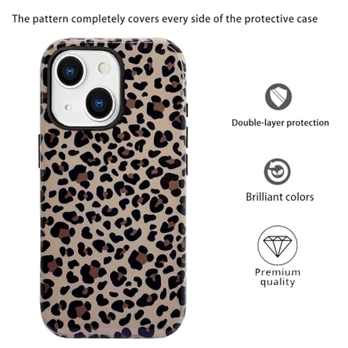 J.west Compatible with iPhone 13 Case/iPhone 14 Case 6.1 inch with 2 Pack Tempered Glass Screen Protectors Cute Animal Leopard Hybrid Cover for Girls Women Aesthetic Protective Phone Cases Cheetah by J.west - Image 1