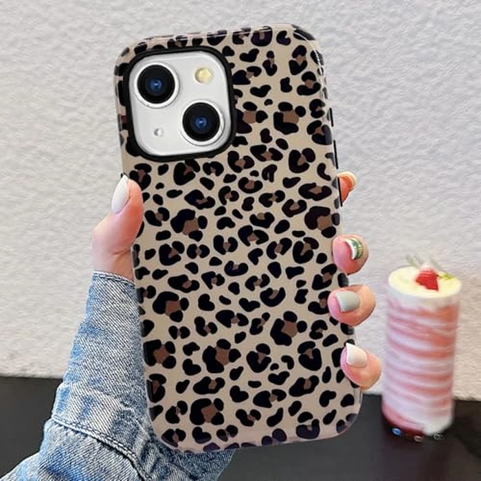 J.west Compatible with iPhone 13 Case/iPhone 14 Case 6.1 inch with 2 Pack Tempered Glass Screen Protectors Cute Animal Leopard Hybrid Cover for Girls Women Aesthetic Protective Phone Cases Cheetah by J.west - Image 2