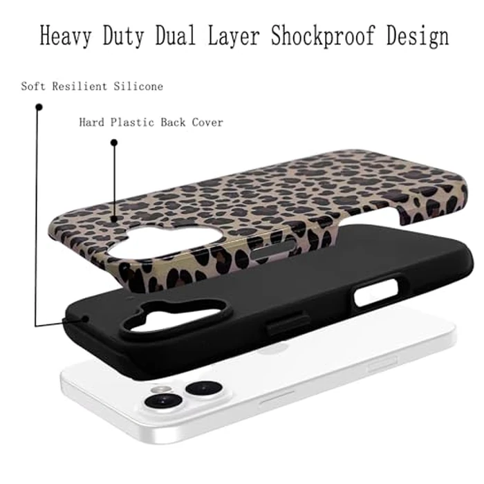 J.west Compatible with iPhone 13 Case/iPhone 14 Case 6.1 inch with 2 Pack Tempered Glass Screen Protectors Cute Animal Leopard Hybrid Cover for Girls Women Aesthetic Protective Phone Cases Cheetah by J.west - Image 3