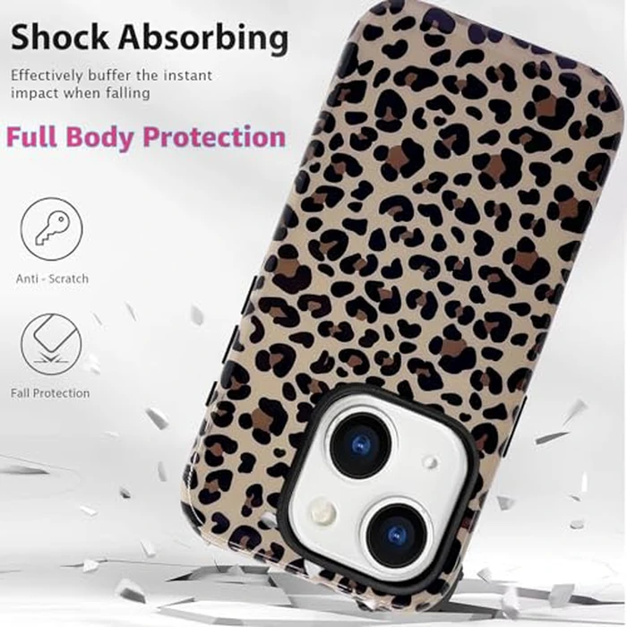 J.west Compatible with iPhone 13 Case/iPhone 14 Case 6.1 inch with 2 Pack Tempered Glass Screen Protectors Cute Animal Leopard Hybrid Cover for Girls Women Aesthetic Protective Phone Cases Cheetah by J.west - Image 6