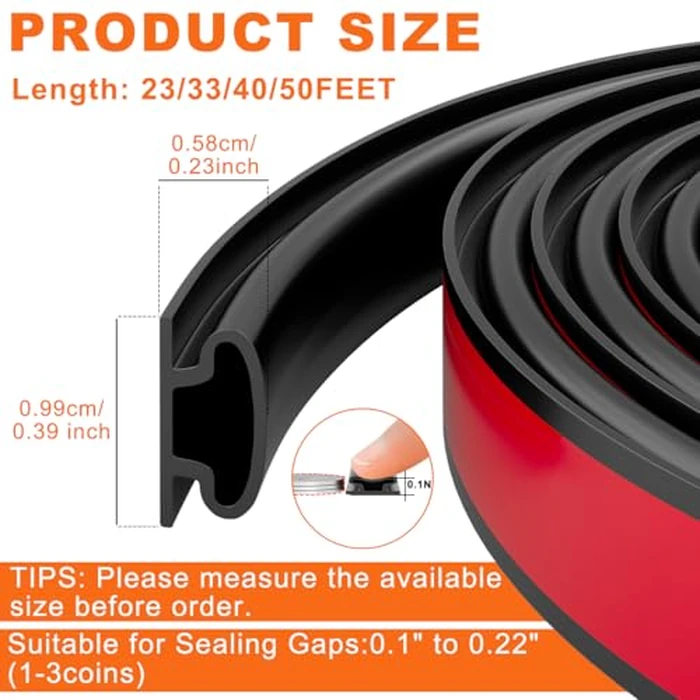 Black Rubber Weather Stripping Door Seal Strip, D Shape Door Rubber Weather Seal Strip, SelfAdhesive Weatherstripping Soundproofing Doors Sealing Strip for Windows (50 feet, Black) by pundin - Image 3