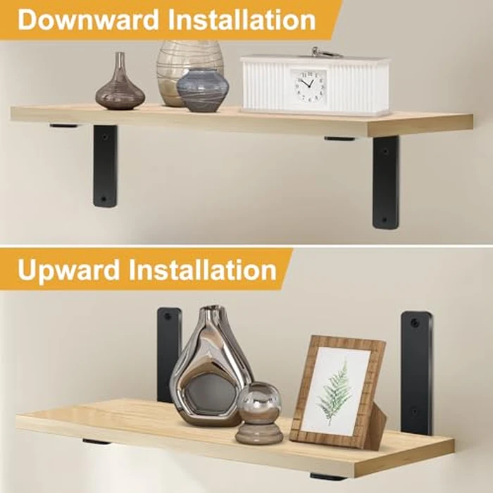 4 Pack - L 8" x H 6" x W1.5, 5mm Thick Black L Shelf Bracket, Iron Shelf Brackets, Metal Shelf Brackets, Floating Shelf, Shelf Supports with Screws by MHMYDZ - Image 3