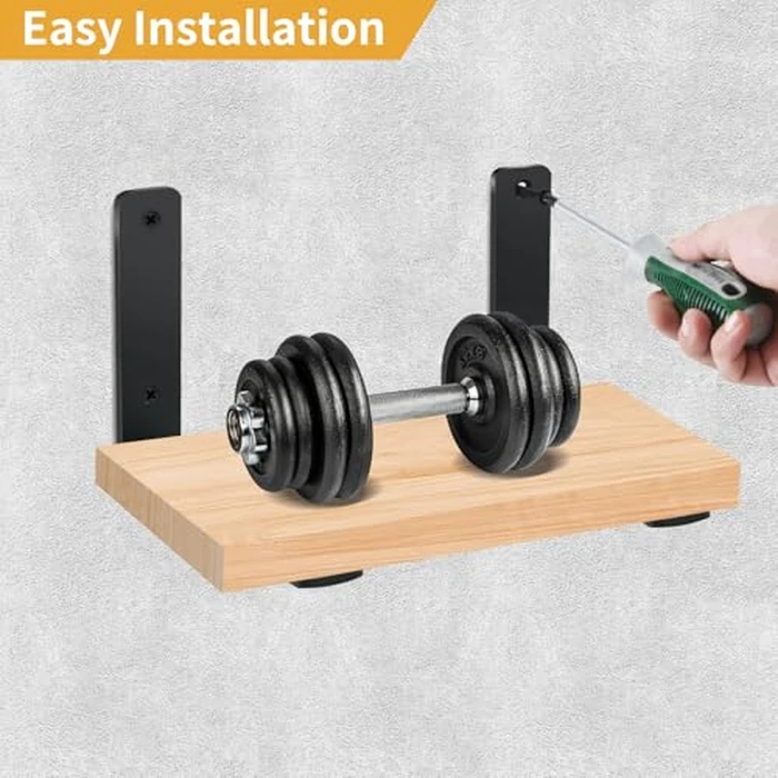 4 Pack - L 8" x H 6" x W1.5, 5mm Thick Black L Shelf Bracket, Iron Shelf Brackets, Metal Shelf Brackets, Floating Shelf, Shelf Supports with Screws by MHMYDZ - Image 4