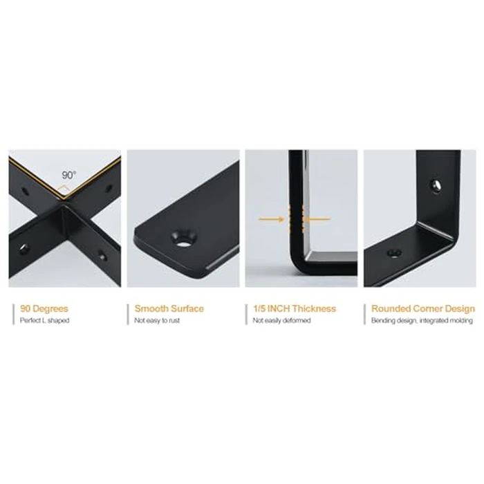 4 Pack - L 8" x H 6" x W1.5, 5mm Thick Black L Shelf Bracket, Iron Shelf Brackets, Metal Shelf Brackets, Floating Shelf, Shelf Supports with Screws by MHMYDZ - Image 5