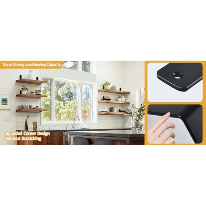 4 Pack - L 8" x H 6" x W1.5, 5mm Thick Black L Shelf Bracket, Iron Shelf Brackets, Metal Shelf Brackets, Floating Shelf, Shelf Supports with Screws by MHMYDZ - Image 6