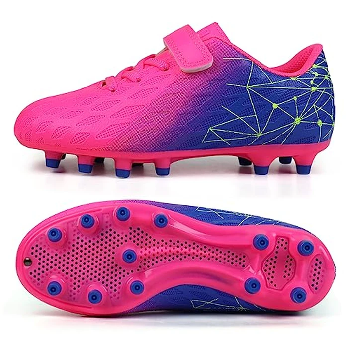 brooman Kids Firm Ground Soccer Cleats Boys Girls Athletic Outdoor Football Shoes (11.5,Fuchsia Purple) by brooman - Image 3