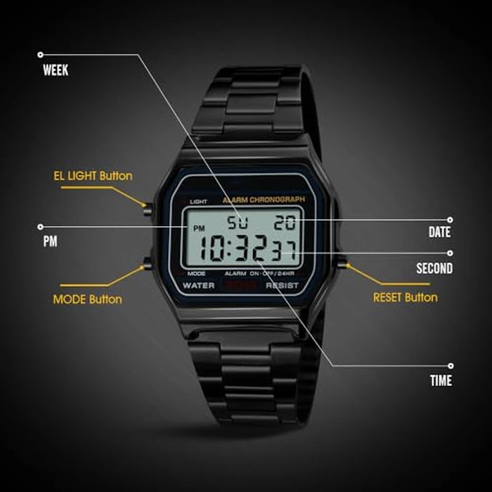 PASOY Unisex Men's Digital Watch Brown Gold Stainless Steel LED Backlit Electronic Multifunction Date Alarm Stopwatch Square Woman Waterproof Sport Watches (Brown) by PASOY - Image 5