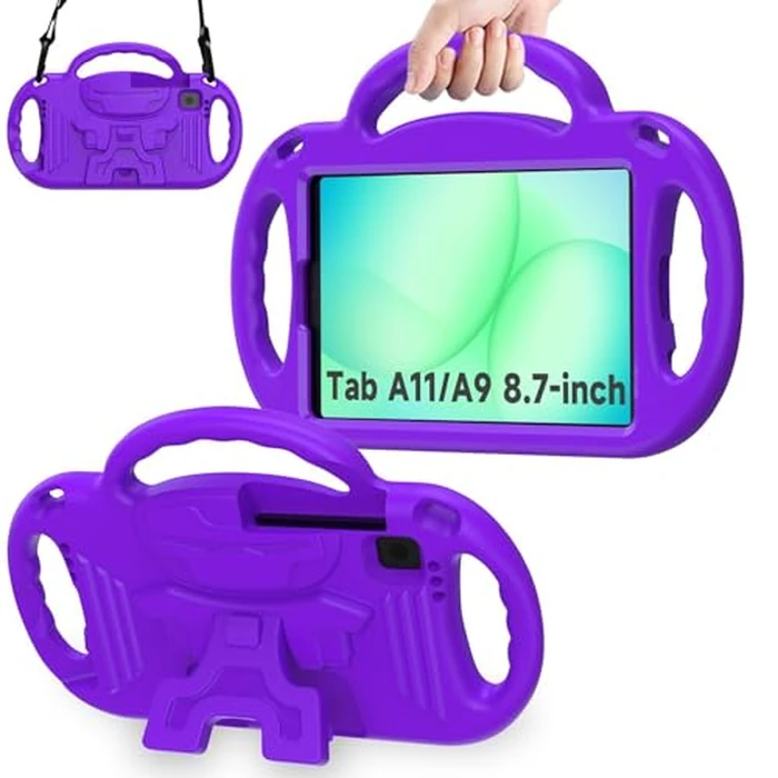 AVAWO Kids Case for Samsung Galaxy Tab A7 Lite 8.7 Inch 2021, Galaxy Tab A7 lite Case, with Strap, Shockproof Lightweight Handle Stand Case for Samsung Tab A7 Lite 8.7 2021 (SM-T220/T225/T227), Purple by AVAWO - Image 1