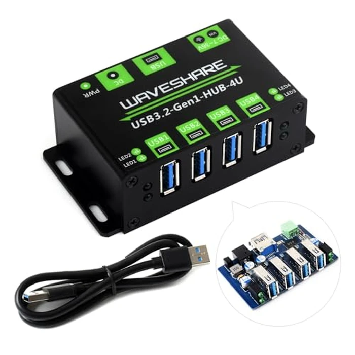 Waveshare 4-Ch USB 3.2 Gen1 HUB, Compatible with Windows, macOS, Linux and Android, Metal Case with Wall-Mount Support, Driver-Free, Plug-and-Play by Waveshare - Used - Good condition - CA$33.29