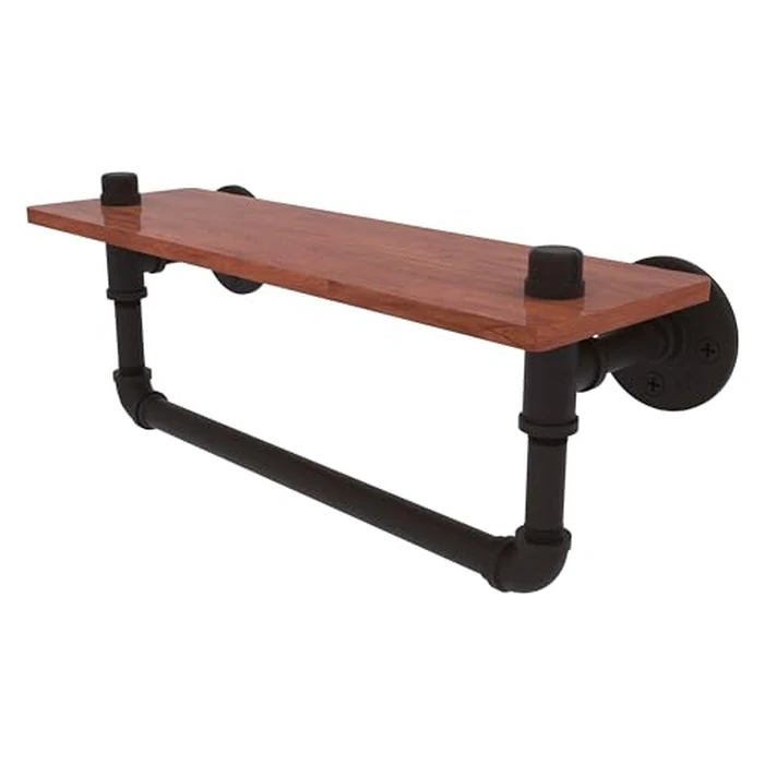 Allied Brass P-460-16-WSTB-ORB Pipeline Collection 16 Inch Ironwood Towel Bar Shelf, 16", Oil Rubbed Bronze by Allied Brass - Used - Like New condition - US$77.25