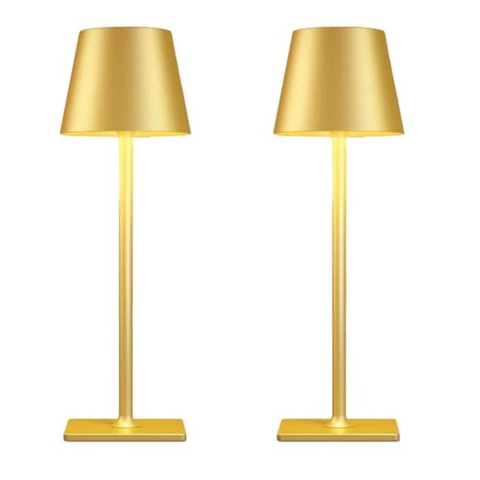 Yogaret 2 Pack Gold Rechargeable Table Lamps,Cordless Lamp with 6000mAh Battery Operated,Wireless Lamp for Restaurant Home Dinner Dining Kitchen Outdoor Patio,Waterproof & Portable by Yogaret - Used - Like New condition