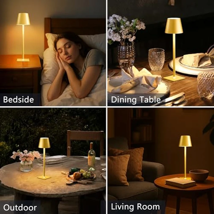 Yogaret 2 Pack Gold Rechargeable Table Lamps,Cordless Lamp with 6000mAh Battery Operated,Wireless Lamp for Restaurant Home Dinner Dining Kitchen Outdoor Patio,Waterproof & Portable by Yogaret - Image 2