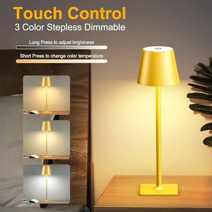 Yogaret 2 Pack Gold Rechargeable Table Lamps,Cordless Lamp with 6000mAh Battery Operated,Wireless Lamp for Restaurant Home Dinner Dining Kitchen Outdoor Patio,Waterproof & Portable by Yogaret - Image 6