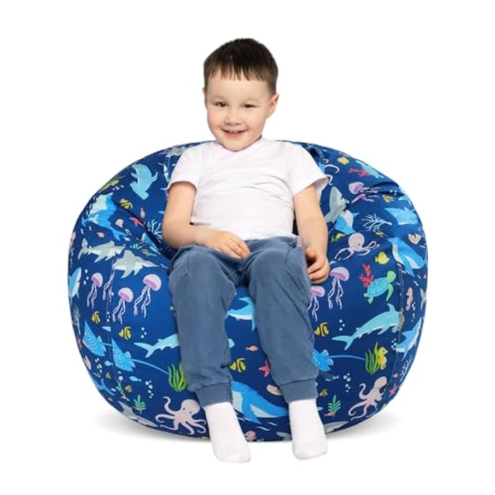 decalsweet Bean Bag Chair for Kids Stuffed Animal Storage Beanbag Chairs,Toddler Toy Storage Organizer for Girls and Boys,Large 32'' Cover Only（No Filling by decalsweet - Image 1