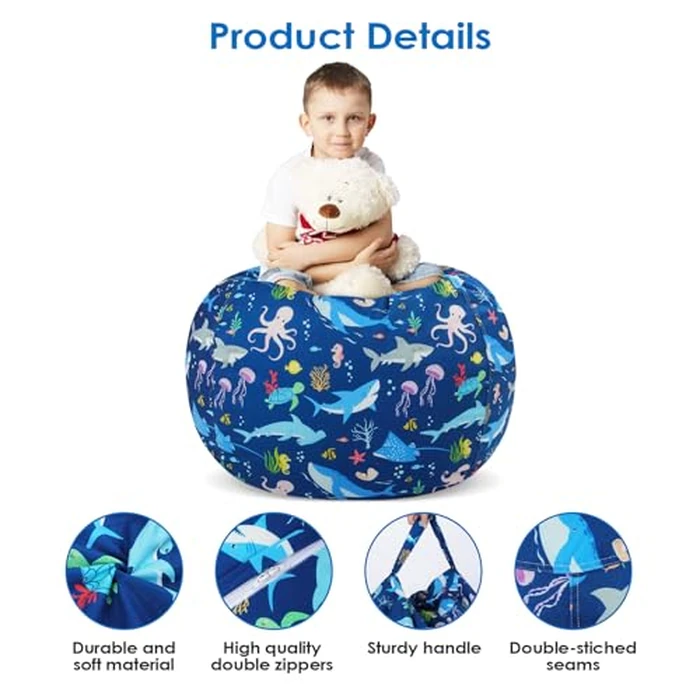 decalsweet Bean Bag Chair for Kids Stuffed Animal Storage Beanbag Chairs,Toddler Toy Storage Organizer for Girls and Boys,Large 32'' Cover Only（No Filling by decalsweet - Image 4
