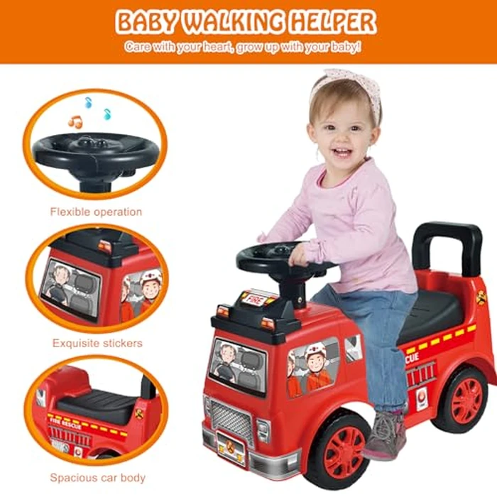 2026 Upgrade Toddler Ride On Toys with Under Seat Storage, Ride On Fire Truck with Music & Steering Wheel, Ride On Push Car for Toddlers 1-3 Years, Red by HAHONIA - Image 4