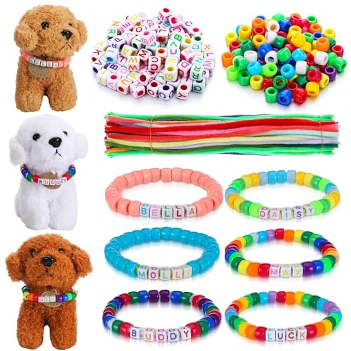 Huhumy 1040 Pcs Adopt a Puppy Pet Party Favors Puppy Adoption Party Supplies Make Your Own Dog Collar Necklace Kit with Beads for Pet Birthday DIY Craft(Without Dog) (Candy Color) by Huhumy - Used - Like New condition - US$12.94