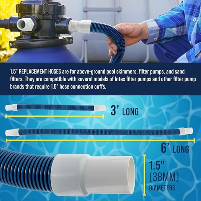 U.S. Pool Supply 1.5" Heavy-Duty Above Ground Pool Hose Replacement Kit - 3 Foot and 6 Foot Hoses, 2 Connection Adapters, 4 Clamps - Compatible with Intex Pool Filter Pumps by U.S. Pool Supply - Image 3