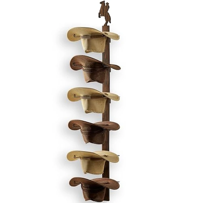 P-ALADIN Cowboy Hat Holder with Horse Decor, Cowboy Hat Rack for Wall, 6-Piece Wall-Mount Western Hat Organizer with Wooden Board - Storage Hat Holder Organizer by P-ALADIN - Used - Like New condition