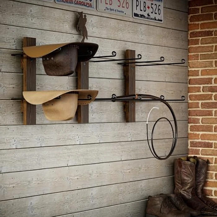 P-ALADIN Cowboy Hat Holder with Horse Decor, Cowboy Hat Rack for Wall, 6-Piece Wall-Mount Western Hat Organizer with Wooden Board - Storage Hat Holder Organizer by P-ALADIN - Image 4