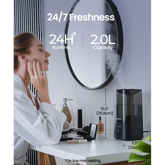 ROSEKM Humidifiers for Bedroom, 2.0L Cool Mist Humidifier for Home Plant and Baby Nursery, Quiet Ultrasonic Humidifier with 360 degrees Nozzle, Auto Shut-Off, Filterless, Black by Rosekm - Image 3