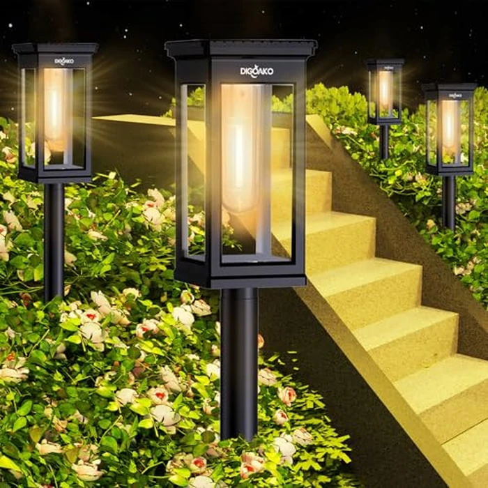 DIGOAKO Solar Pathway Lights, 8 Pack Solar Lights Outdoor Waterproof IP65, Auto On/Off Outdoor Solar Lights for Pathway, Garden, Yard, Walkway, Lawn, Patio, Driveway, Landscape Decor Lighting, Black by DIGOAKO - Image 1