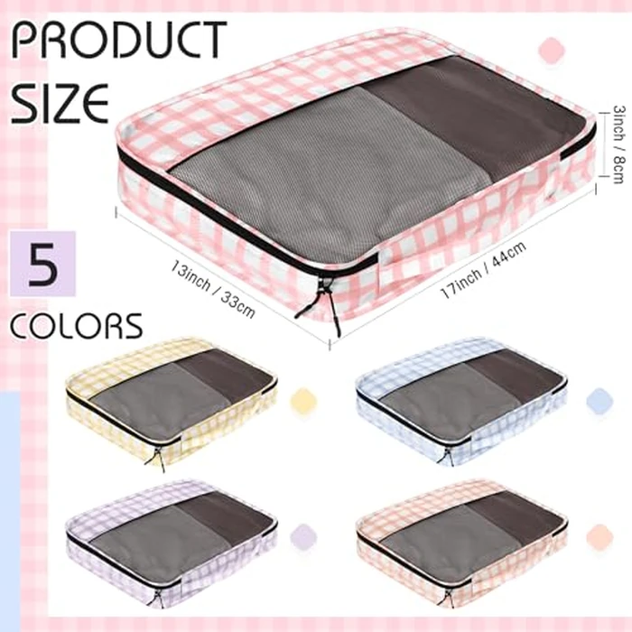 Bulyoou 5 Pcs Packing Cubes for Suitcase Large Travel Cubes Carry on Luggage Organizer Bags for Clothes Accessories(L,Plaid) by Bulyoou - Used - Very Good condition - US$18.60