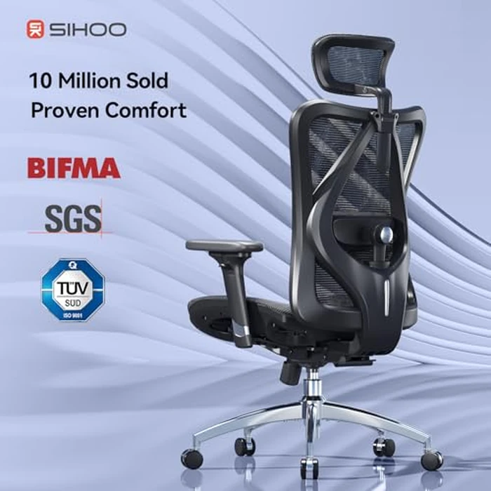 SIHOO M57 Ergonomic Office Chair with 3 Way Armrests Lumbar Support and Adjustable Headrest High Back Tilt Function Black by SIHOO - Image 2