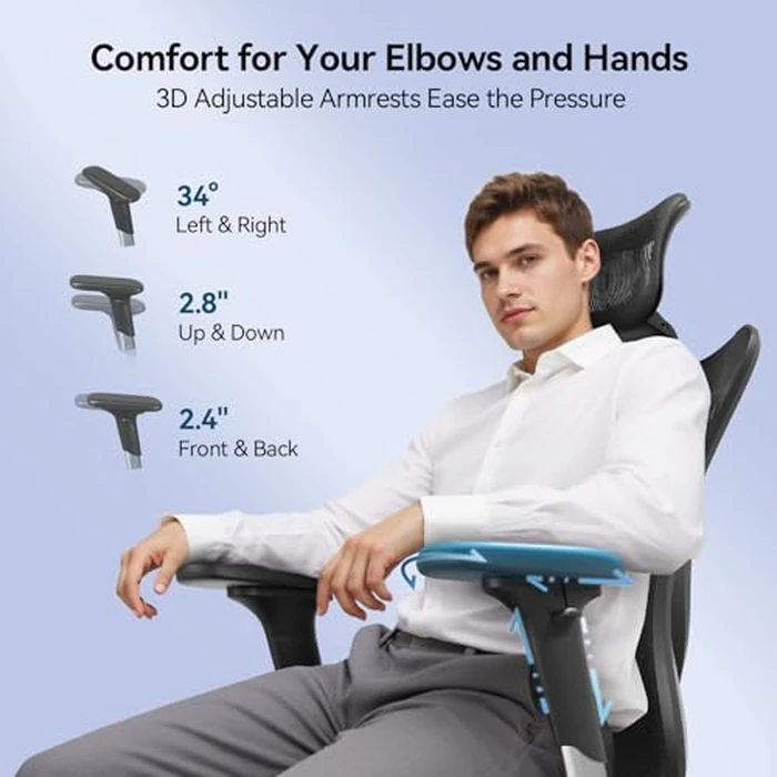SIHOO M57 Ergonomic Office Chair with 3 Way Armrests Lumbar Support and Adjustable Headrest High Back Tilt Function Black by SIHOO - Image 4