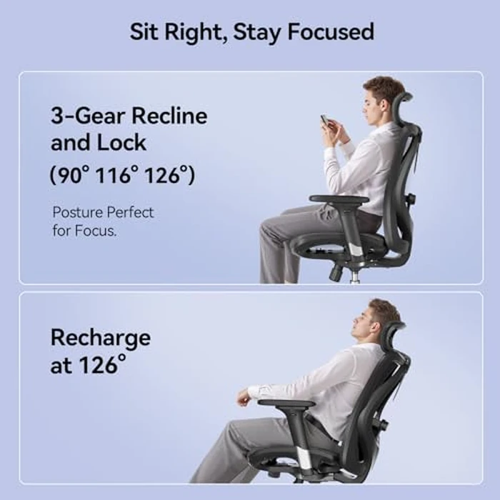 SIHOO M57 Ergonomic Office Chair with 3 Way Armrests Lumbar Support and Adjustable Headrest High Back Tilt Function Black by SIHOO - Image 5