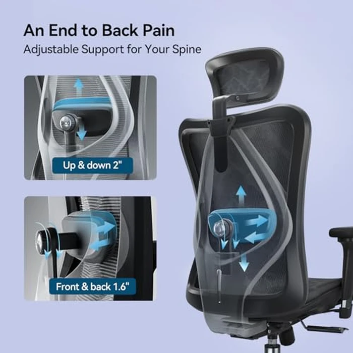 SIHOO M57 Ergonomic Office Chair with 3 Way Armrests Lumbar Support and Adjustable Headrest High Back Tilt Function Black by SIHOO - Image 6