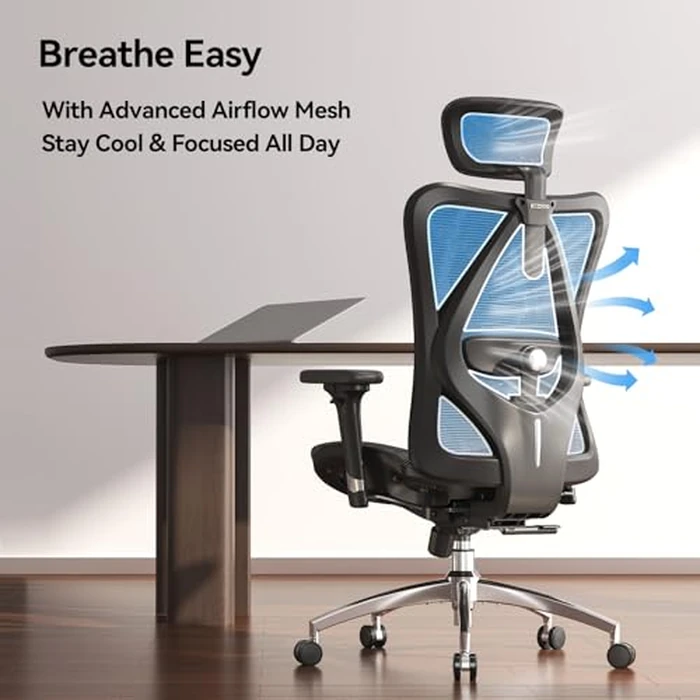 SIHOO M57 Ergonomic Office Chair with 3 Way Armrests Lumbar Support and Adjustable Headrest High Back Tilt Function Black by SIHOO - Image 9