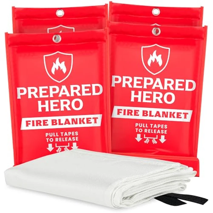 Prepared Hero Emergency Fire Blanket - 4 Pack - Fire Suppression Blanket for Kitchen, 40” x 40” Fire Blanket for Home, Fiberglass Fire Blanket by Prepared Hero - Used - Very Good condition - CA$92.92