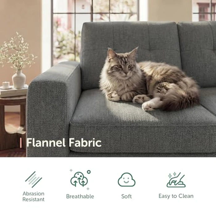 HONBAY 106.2 Inch U-Shaped Sectional Sleeper Sofa with Pull-Out Bed & Storage Ottoman, 7-Seater Sectional Sofa for Living Room, Pet-Resistant Fabric Couch, Grey by HONBAY - Image 8