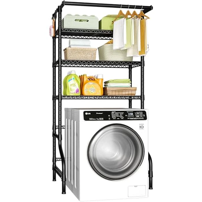 Ulif U11 Over Washer and Dryer Shelves, 3 Tiers Laundry Room Storage and Organizer Standing Shelf, Metal Freestanding Clothes Drying Rack, 33.9" W x 19.7" D x 77.6" H, Black by Ulif - Used - Very Good condition - CA$115.23