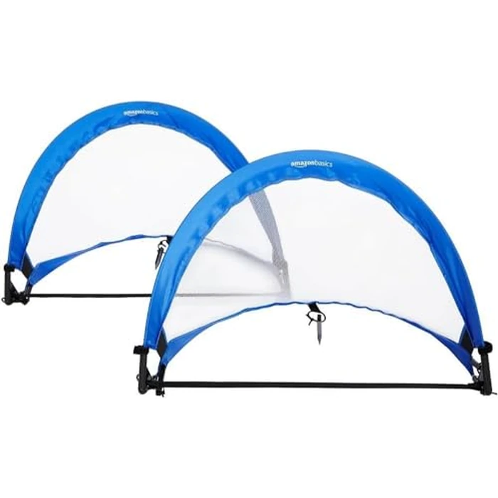 Amazon Basics Portable Pop Up Soccer Goal Set for Kids, Training Equipment, Outdoor Sports Games, Backyard Soccer, 2.5 Feet, Blue, 2-Pack by Amazon Basics - Image 1
