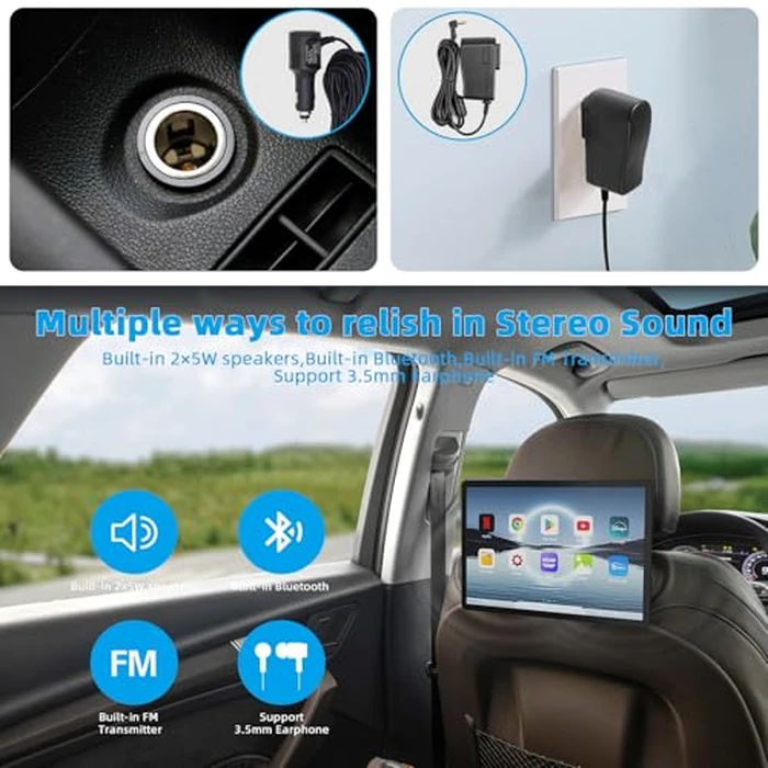 Kaskawise 14" 4K Android 13 Portable Car TV Headrest Monitor Tablet for Back Seat with 5G WiFi and Bluetooth, IPS Touch Screen Video Player,Support Phone Control,Airplay,HDMI,SD,USB,4G+64GB by Kaskawise - Image 7