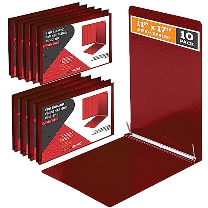 Performore 10 Pack of 11x17 Inch Landscape Pressboard Presentation Binder Folder, Red Fiberboard Report Cover with Metal Prong Paper Fastener for Document Storage, Proposals, Transcripts by Performore - Used - Acceptable condition