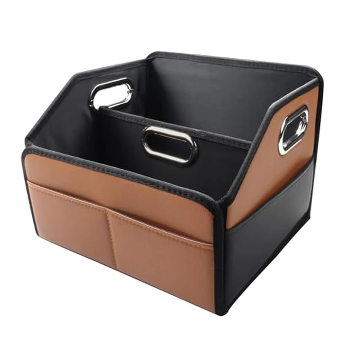 Noaman Car Organizer - 2025 Upgraded Leather Car Storage Organizer for Front Back Seat or Floor with 3 Metal Handles 6 Apartments, Multipurpose Car Organizers and Storage Brown. by Noaman - Used - Like New condition - US$21.25