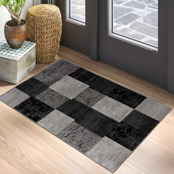 Rug Branch Pamila 2' x 4' (2'3" x 4') Grey/Black Geometric Indoor Doormat Rug, Contemporary, Medium Pile, Stain-Resistant Entry Carpet - Front Door, Mudroom, Hallway and Kitchen by Rug Branch - Used - Very Good condition
