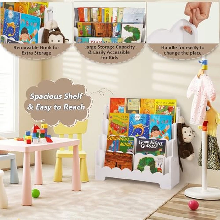 Tohiasen Kids Bookshelf Wooden 4-Tier, Scalloped Book Shelf for Kids Rooms, Front Facing Toddler Montessori Bookshelf, Baby Nursery Book Shelves Kid Classroom Book Shelf Bookcase by Tohiasen - Image 4