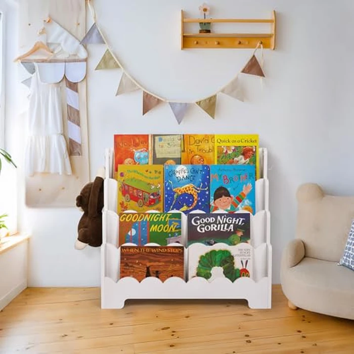 Tohiasen Kids Bookshelf Wooden 4-Tier, Scalloped Book Shelf for Kids Rooms, Front Facing Toddler Montessori Bookshelf, Baby Nursery Book Shelves Kid Classroom Book Shelf Bookcase by Tohiasen - Image 6