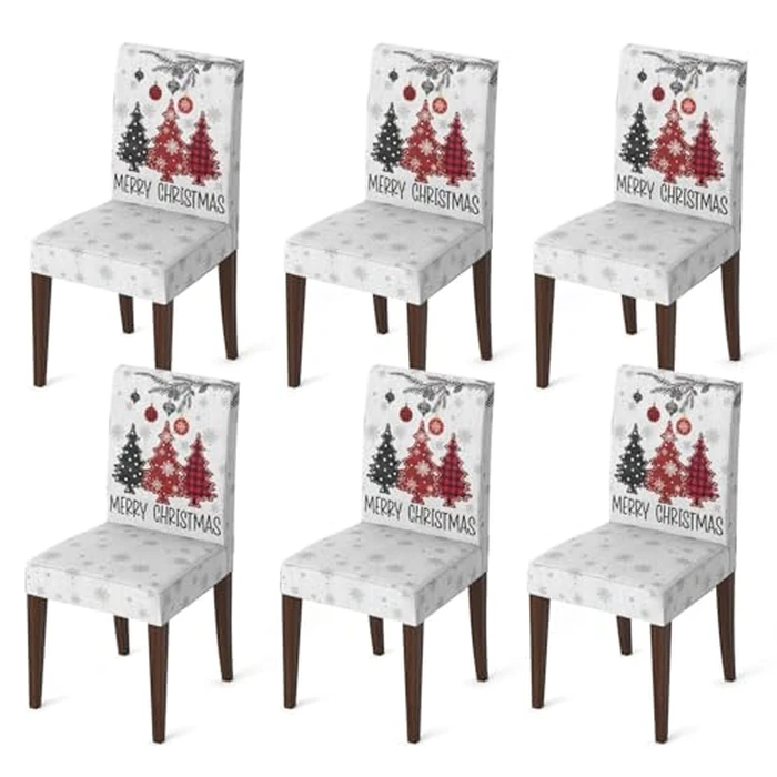 Horaldaily 6PCS Christmas Dining Chair Covers,Red Pine Trees Stretch Removable Washable Slipcover Chair Protector for Dining Room Home Decor by Horaldaily - Image 1