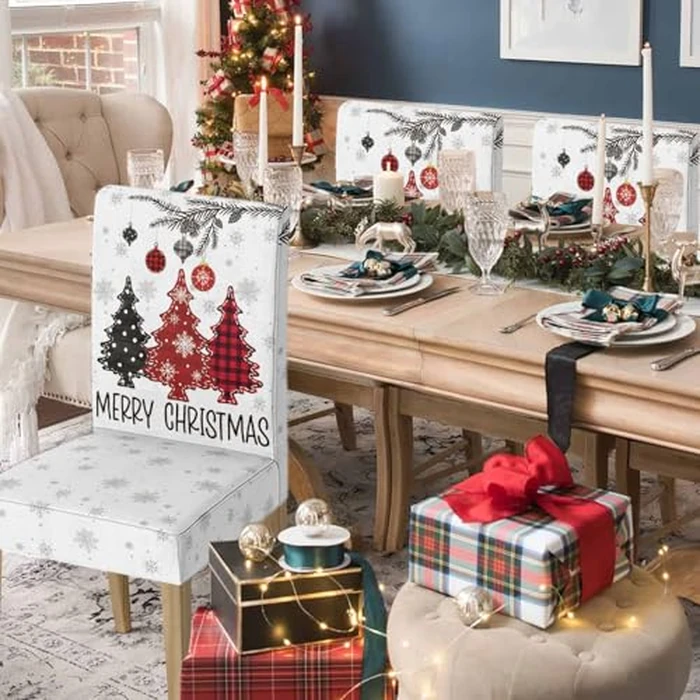 Horaldaily 6PCS Christmas Dining Chair Covers,Red Pine Trees Stretch Removable Washable Slipcover Chair Protector for Dining Room Home Decor by Horaldaily - Image 3