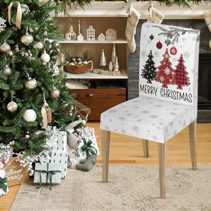 Horaldaily 6PCS Christmas Dining Chair Covers,Red Pine Trees Stretch Removable Washable Slipcover Chair Protector for Dining Room Home Decor by Horaldaily - Image 4