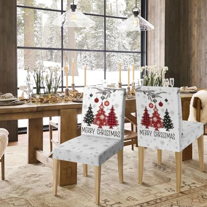 Horaldaily 6PCS Christmas Dining Chair Covers,Red Pine Trees Stretch Removable Washable Slipcover Chair Protector for Dining Room Home Decor by Horaldaily - Image 5