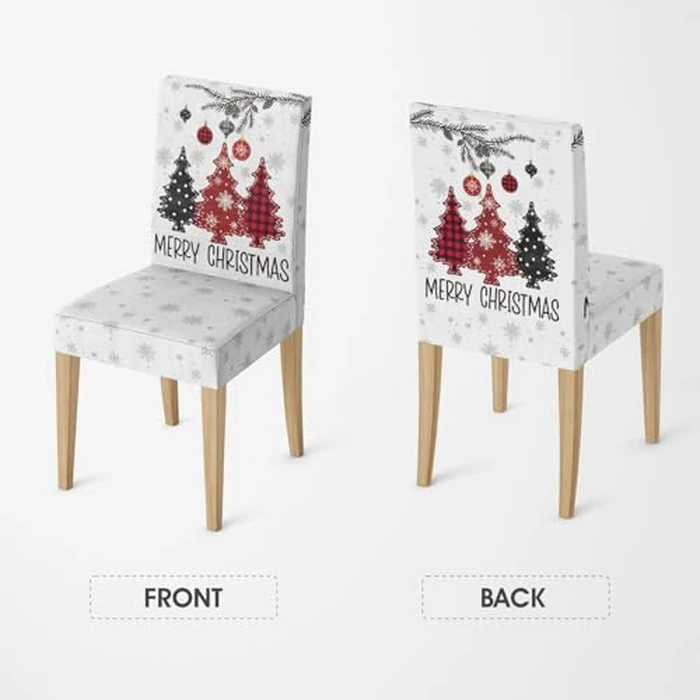 Horaldaily 6PCS Christmas Dining Chair Covers,Red Pine Trees Stretch Removable Washable Slipcover Chair Protector for Dining Room Home Decor by Horaldaily - Image 6