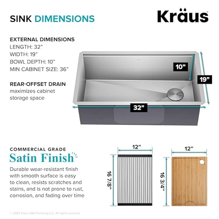 KRAUS Kore 32-Inch Undermount Workstation 16 Gauge Single Bowl Stainless Steel Kitchen Sink with Accessories, KWU110-32 by Kraus - Image 4