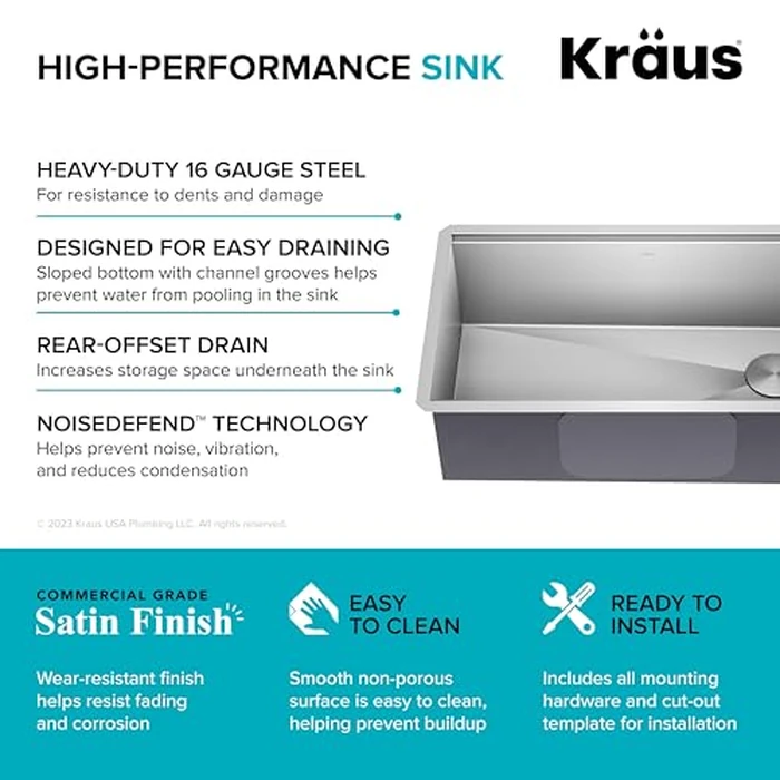 KRAUS Kore 32-Inch Undermount Workstation 16 Gauge Single Bowl Stainless Steel Kitchen Sink with Accessories, KWU110-32 by Kraus - Image 6
