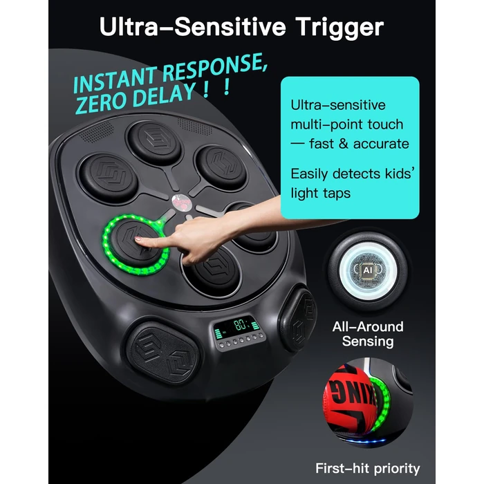 shroop Music Boxing Machine for Adults & Kids - Wall-Mounted Interactive Bluetooth Punch Trainer, High-Sensitivity, Rhythm Adaptation, 6/8 Targets, Ideal for Home, Office, and Gym Use by shroop - Image 3